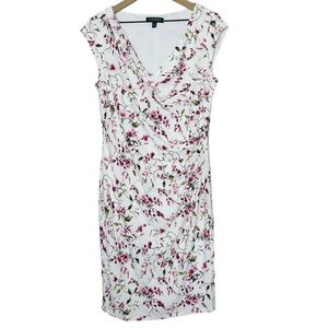 Lauren Ralph Lauren Floral V-Neck Faux Wrap Ruched Dress Size 12